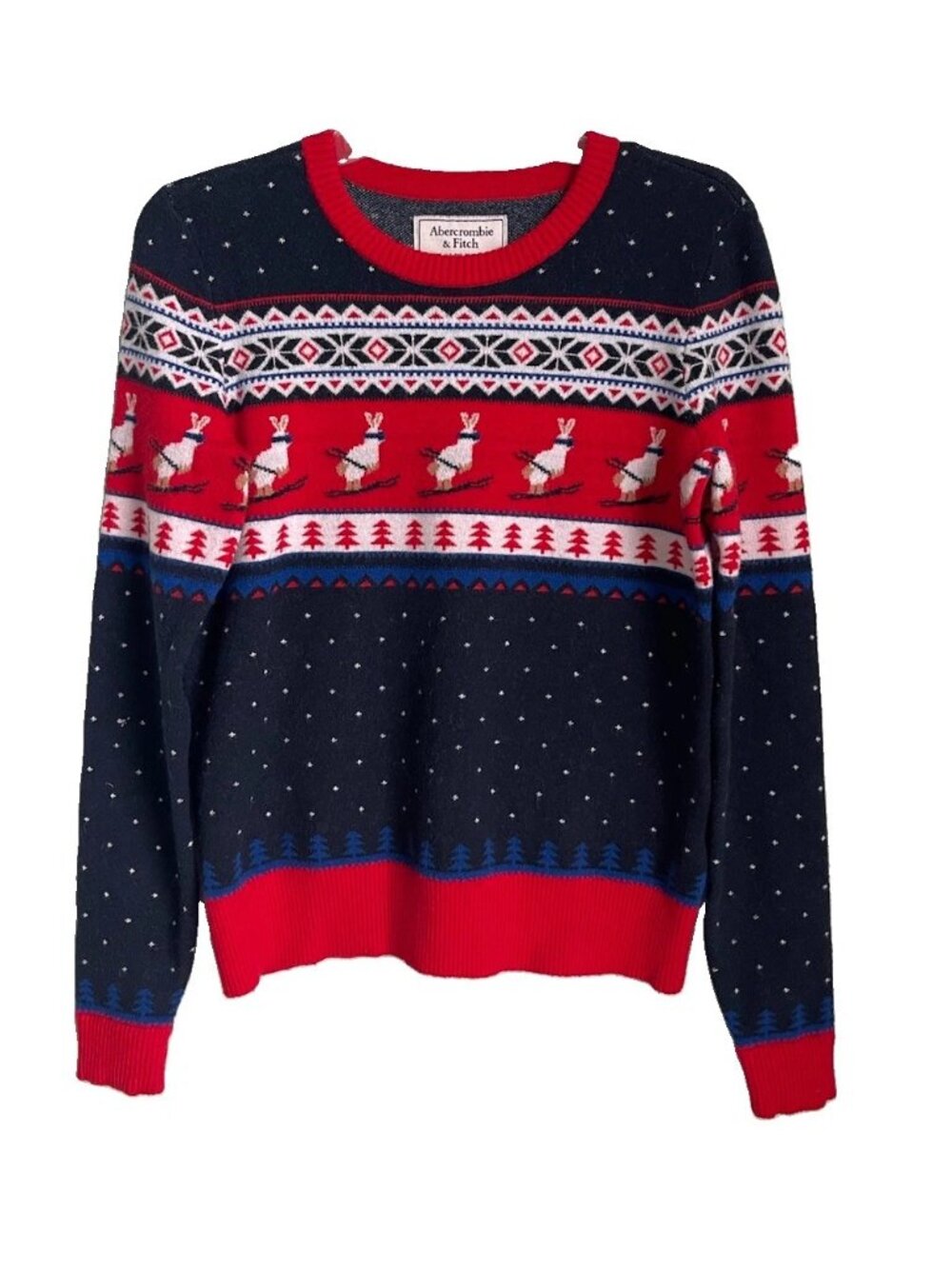 Abercrombie & Fitch Blue Red Knit Fair Isle Ski Bunny Sweater